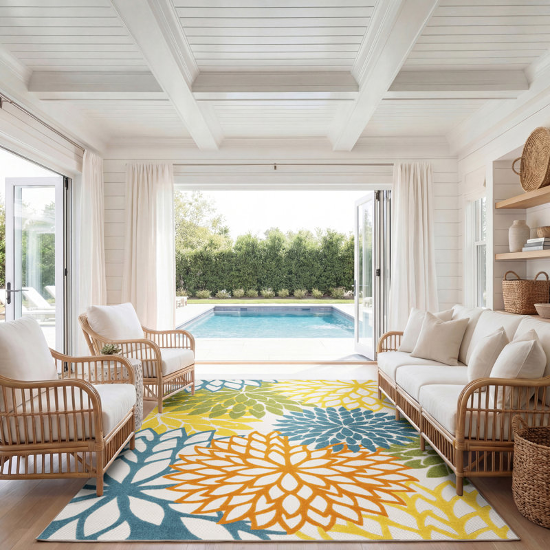 Tapis intérieur / extérieur floral Armone, Rectangle 7 pi x 10 pi