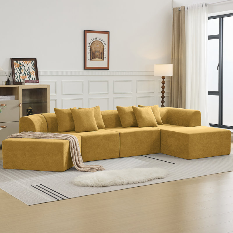Canapé modulaire surdimensionné Boneless de 139,8 po avec mousse à mémoire de forme et design incurvé, Jaune