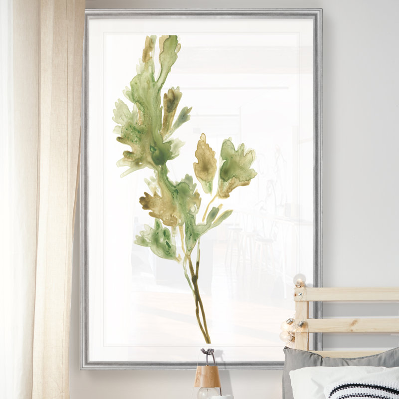 «Earthtone Herbs I», peinture sur toile, H 18,5 po x l 24,5 po x P 1,5 po, Cadre argenté