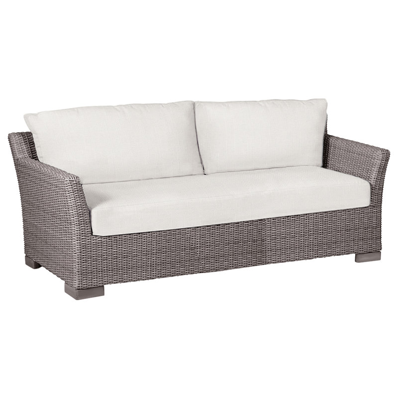 Club Woven N-Dura Resin Wicker Outdoor Sofa, Oyster, Snow Sunbrella® Linen, No Welt