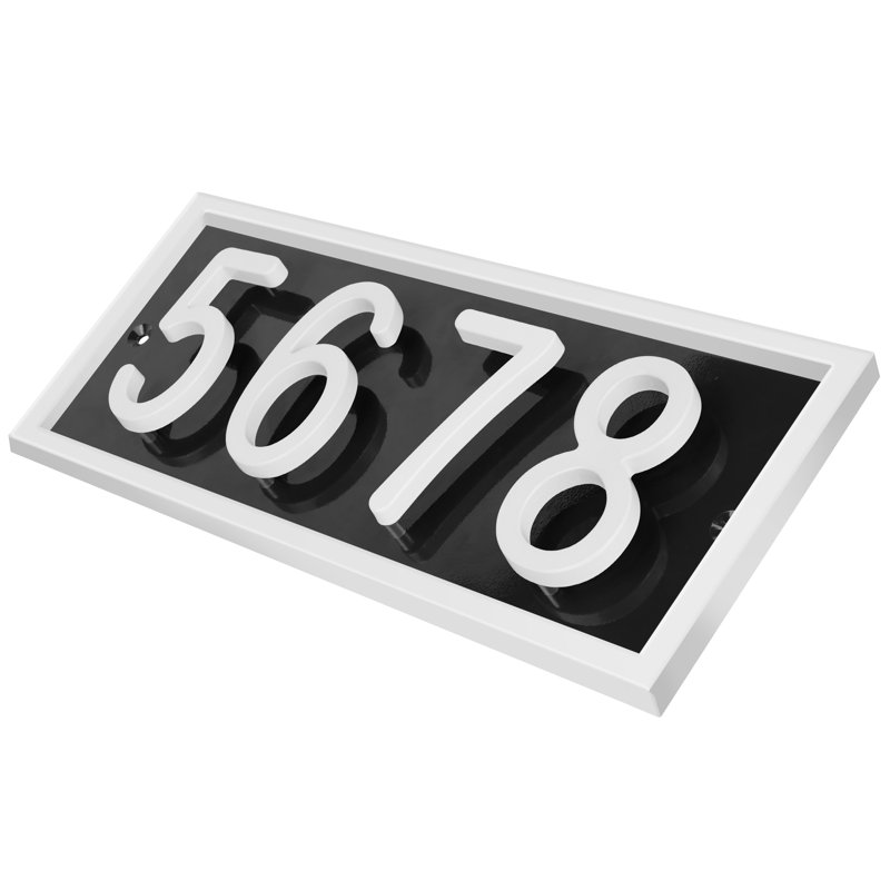 Plaque d'adresse horizontale flottante en aluminium Royal Shade, Blanc, Oui, Noir