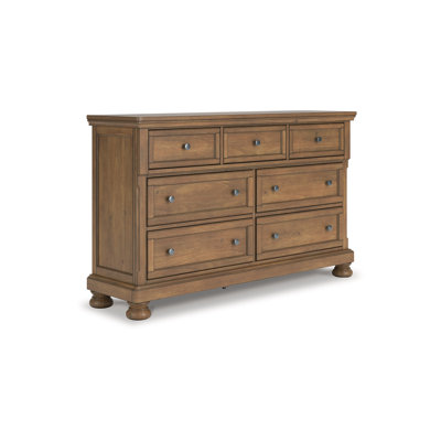 Fedz Wide Dresser, 7 Storage Drawers With Pewter Knobs, Chestnut Brown