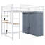 Lit mezzanine double en métal avec bureau, tablettes, prise de courant, lumière DEL et garde-robe-118019248-118019249