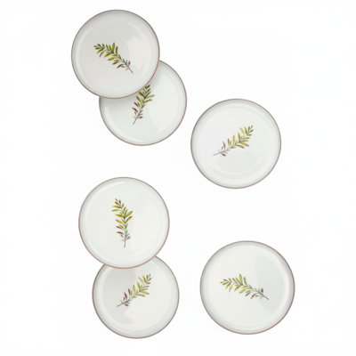 Simple Olive Branch White Porcelain Accent Plates, Set Of 6