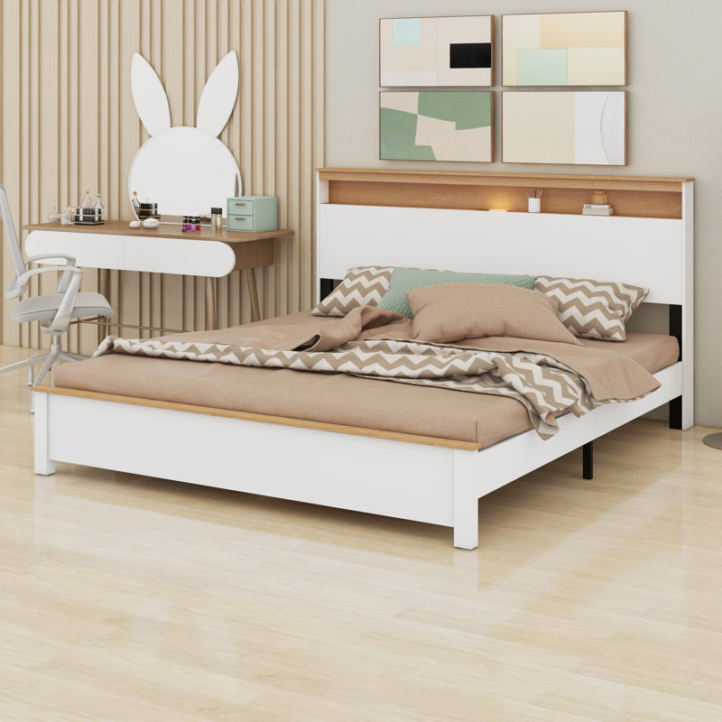 The Rustic Farmhouse Bed Frame With Storage Headboard Comes With A Built-In Charging Station, King