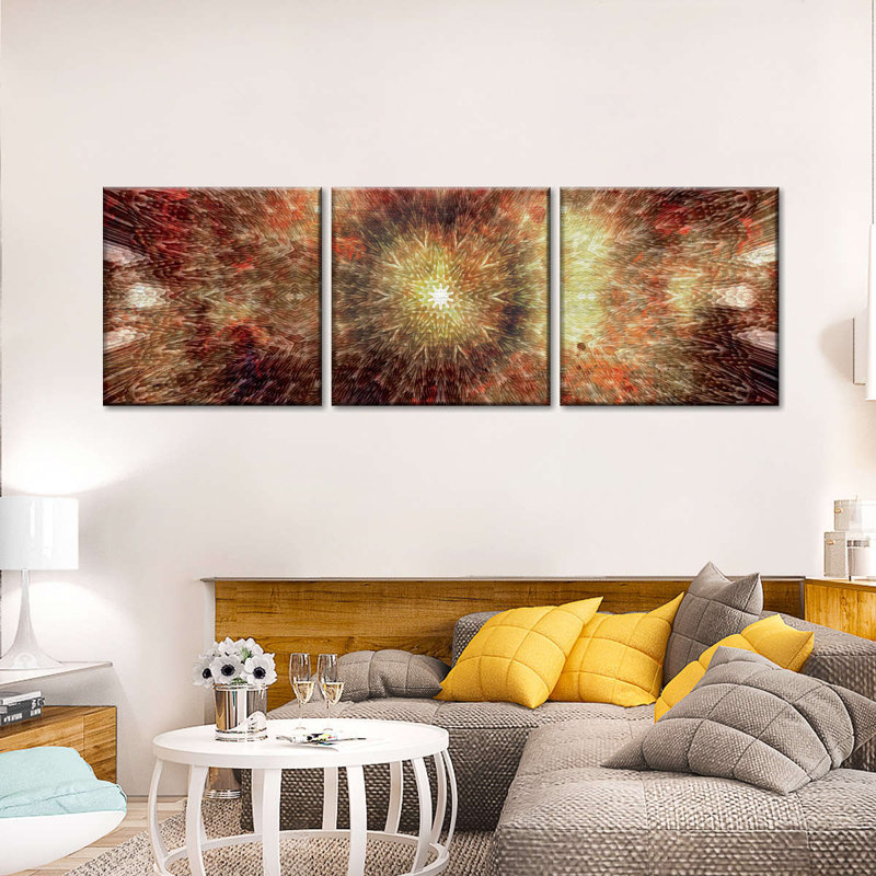 Abstrait cosmique abstrait - impression panoramique sur toile tendue 3 pièces, H 8 po x l 26 po x P 1 po