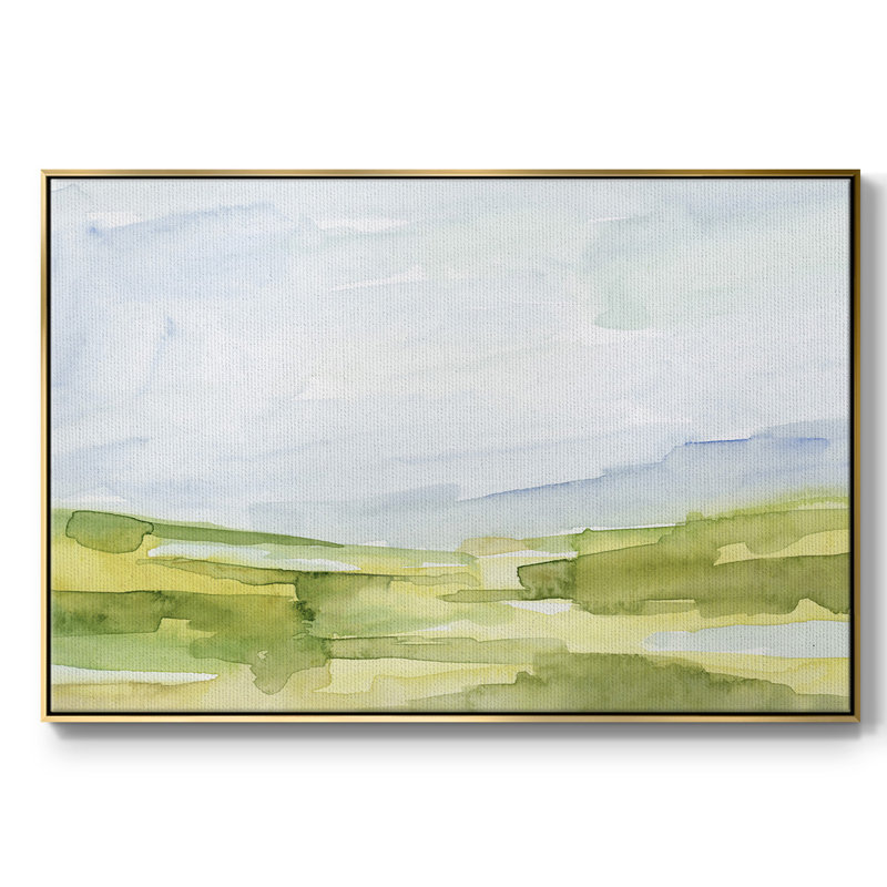 Watery Lowlands IV, H 27 po x l 41 po x P 2 po, Toile avec cadre flottant or
