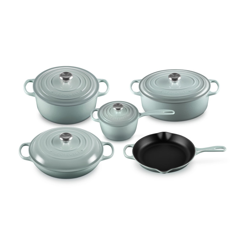 Le Creuset Signature Cast Iron 9-Piece Cookware Set, Artichaut, Sea Salt