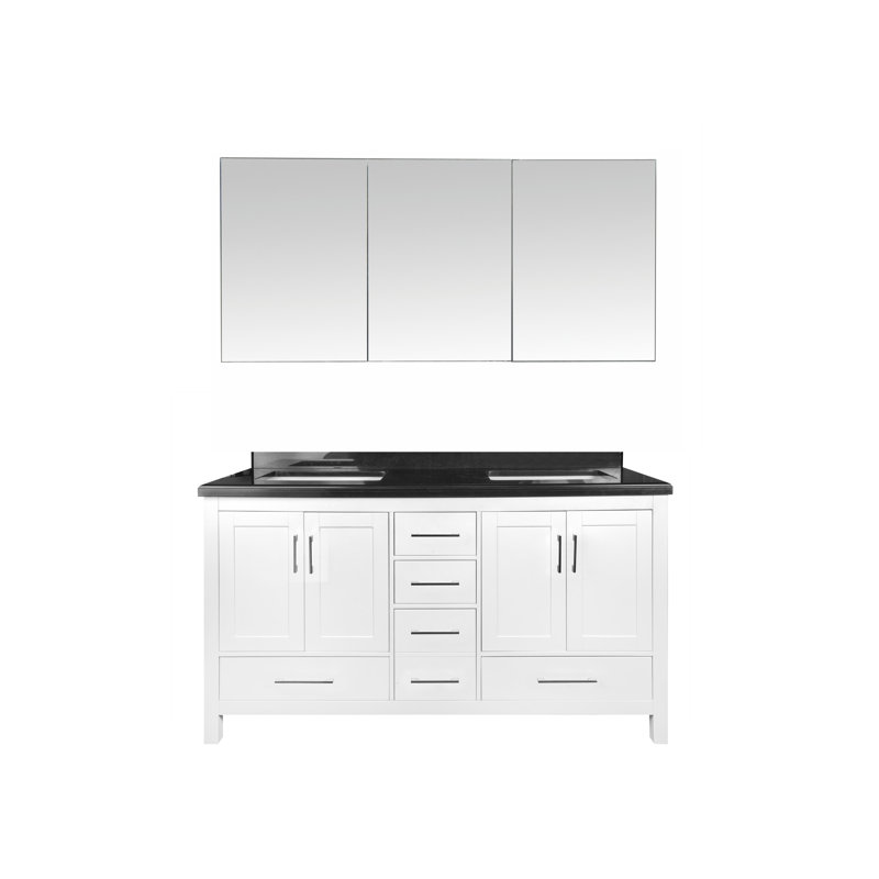 Ensemble de meuble-lavabo double 63 po avec miroir Raubsville, Noir, Blanc