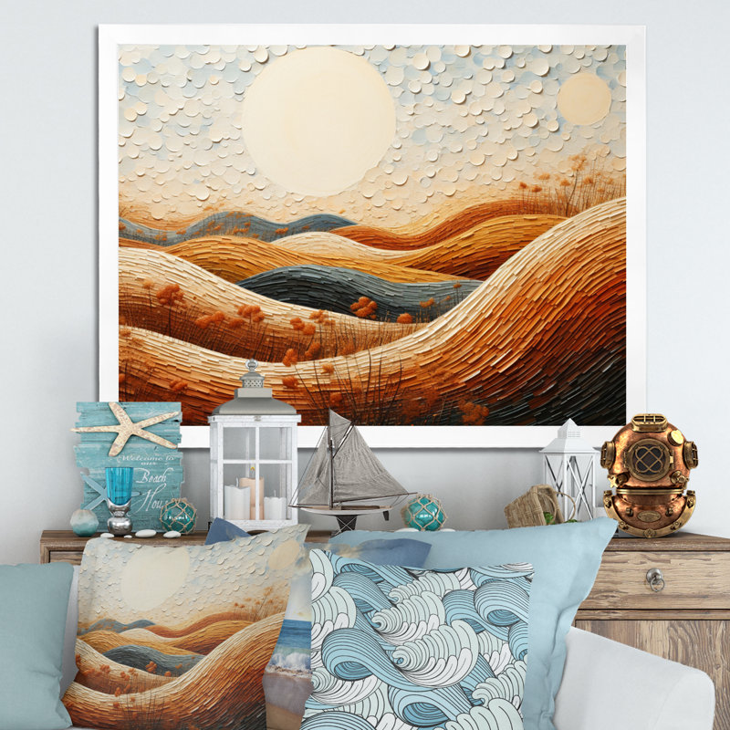 «Beach Dune Dance Pointillism II», reproduction sur toile, H 34 po x l 44 po x P 1,5 po, Cadre photo blanc