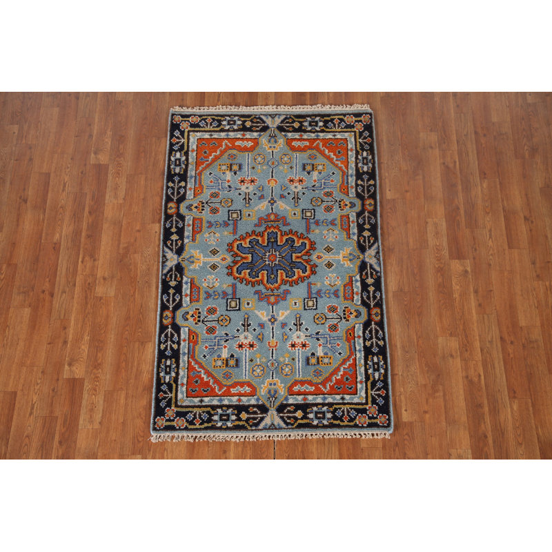 Tapis traditionnel indien en laine bleu clair 3 x 5