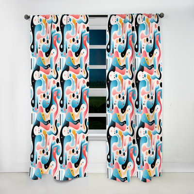 Motif III de style Mid-Century rose et bleu Else - Rideau moderne - Velours obscurcissant - 1 panneau