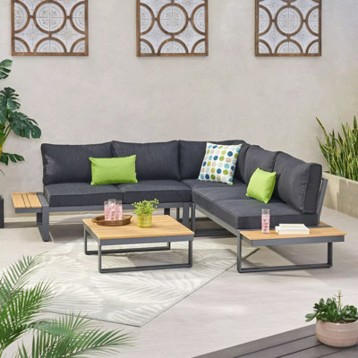 Sterling V-Shaped Outdoor Aluminum 5 Seater Sofa Set With Cushions