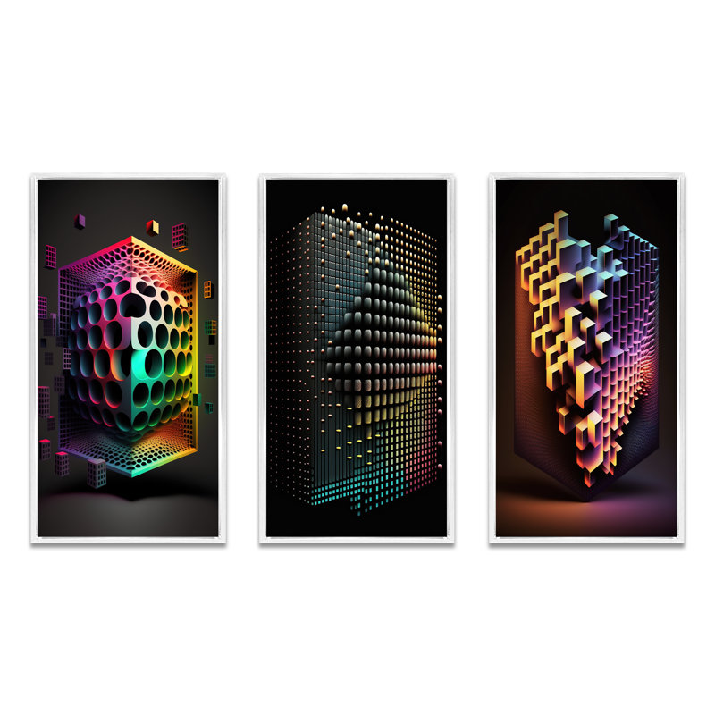 " Multidimensional Luminogram " 3 - Pieces, White Floater Framed, 28" H x 36" W