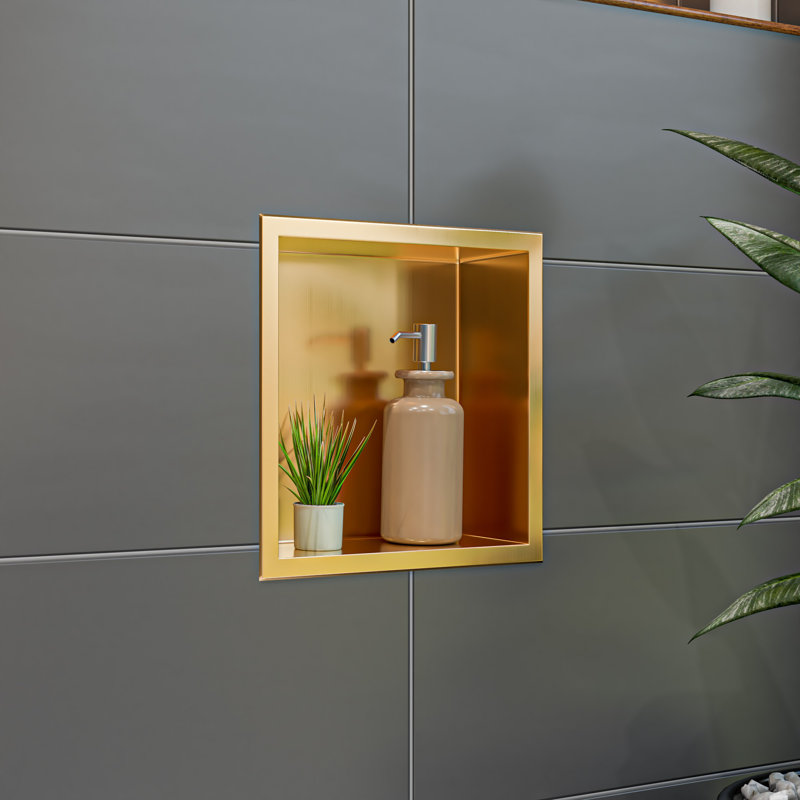 Niche de douche en acier inoxydable, Or, H 12 po x l 12 po x P 4 po