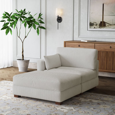 Bentura Oversized Upholstered Corduroy Modular Chaise Lounge with Armrests & Throw Pillows by Wade Logan