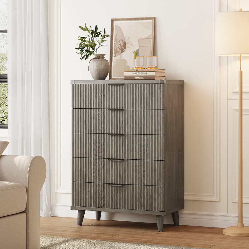 Fluted 5-Drawer Dresser For Bedroom, 28" Modern Chest Of Drawers With Deep Drawers, Wood Drawer Organizer For Living Room, Hallway, Nursery, Hallway Closet