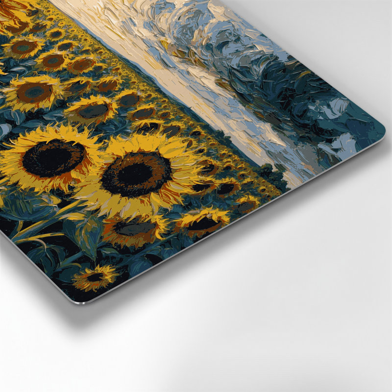 Ferme, tournesols, art mural en métal beige, H 11 po x l 14 po