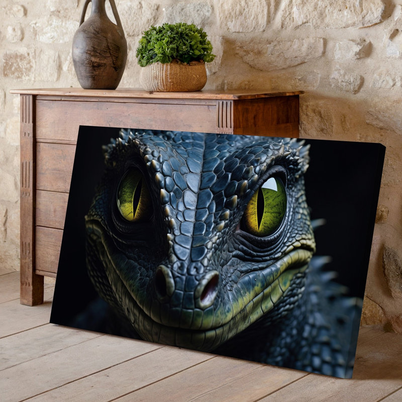 Toile, portrait rapproché d'un visage de dragon avec art mural, H 9 po x l 12 po