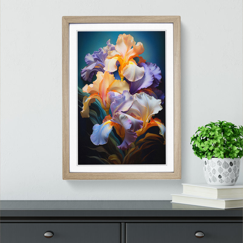 Iris Flower Orphism No.2 - Single Picture Frame Print on Wood, 34cm H x 25cm W x 2cm D, Oak Framed