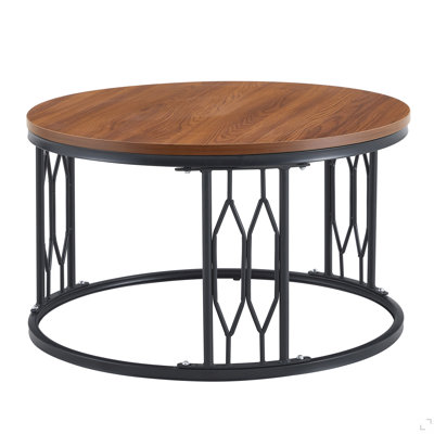 Round MDF Coffee Table, 27.5-Inch Diameter. A Round Coffee Table For The Living Room Featuring A Rustic Industrial Design, With Sturdy Metal Frame Legs And Easy Assembly.