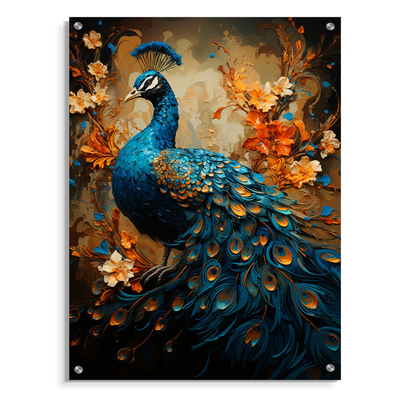 Westbury - paon, art mural en acrylique, H 20 po x l 12 po