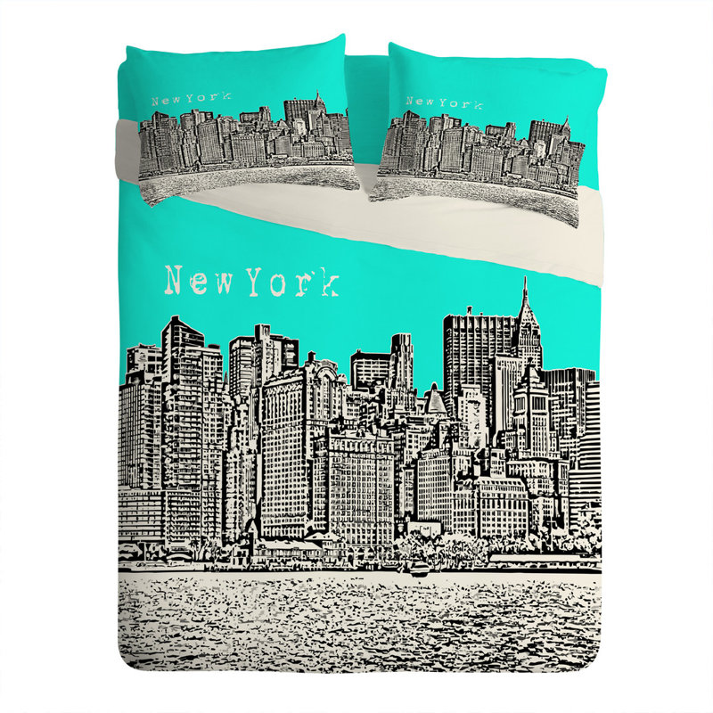 Bird Ave New York Pillowcase, Aqua, Standard