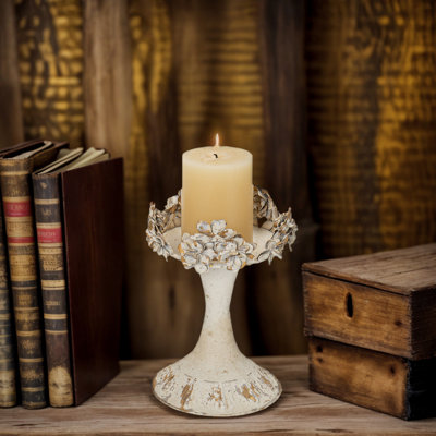 Elegant Floral Decorative Candle Holder, Metal Candle Holder, Distressed Finish Candle Holder