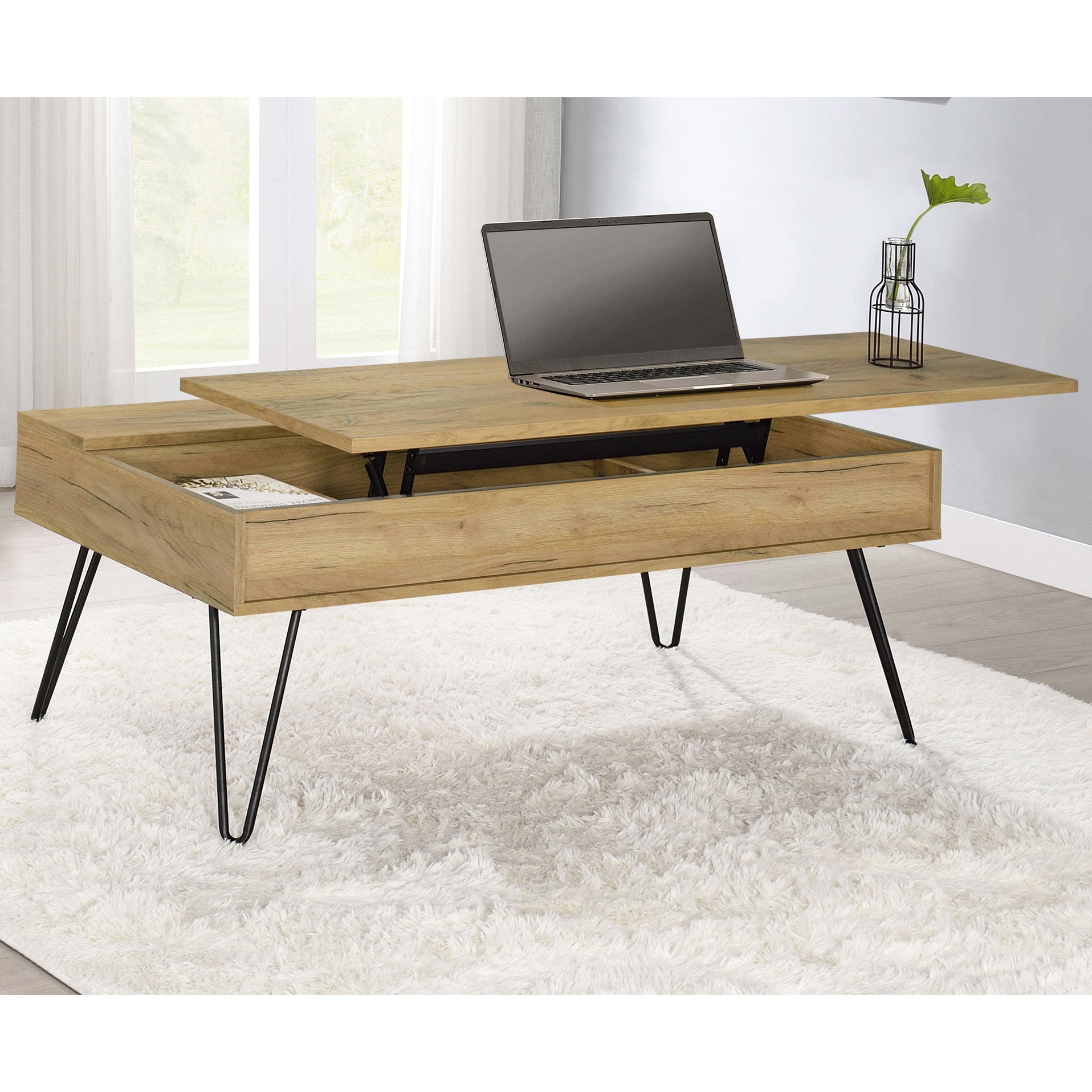 Latitude Run® Golden Oak And Black Rectangular Lift Top Coffee Table ...