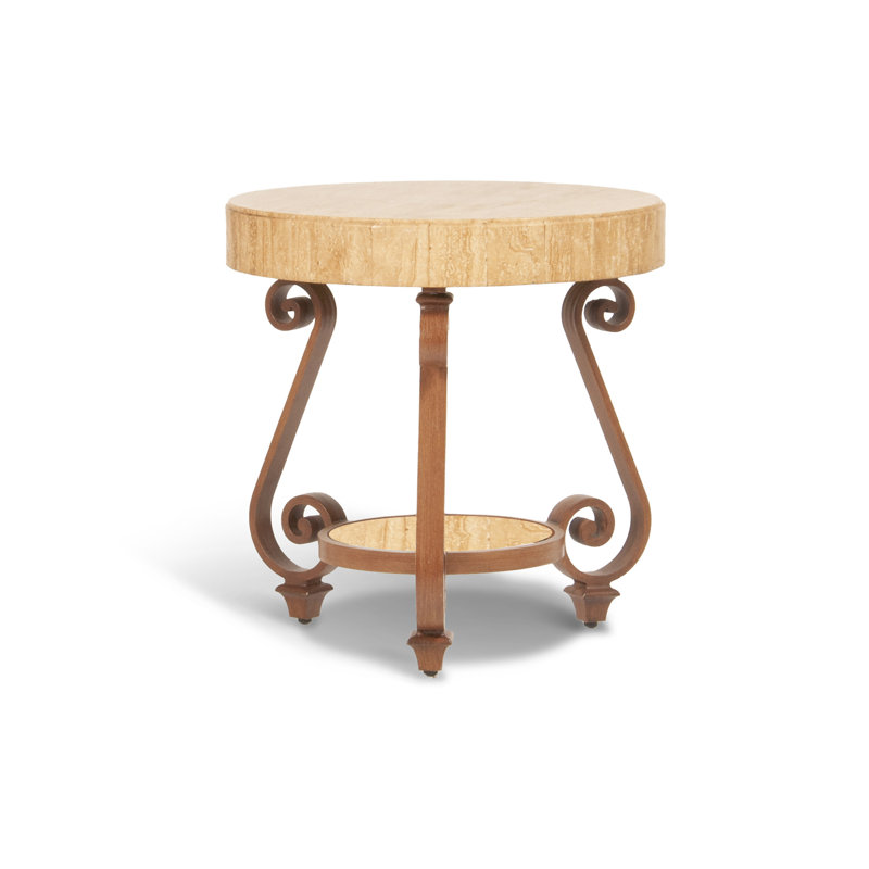 Adrian - Outdoor Side Table w/ Solid Travertine Top & Hand Painted Aluminum Base