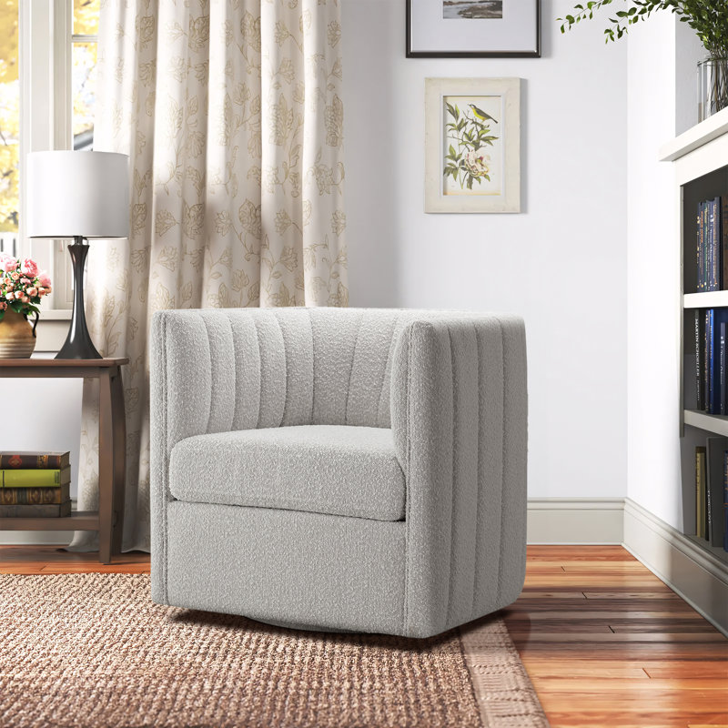 Irasema Upholstered Swivel Barrel Chair, Beige Microfiber/Microsuede