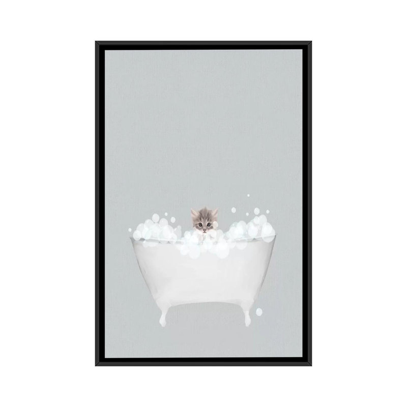 Bain bleu chaton par Leah Straatsma-reproduction d’art, Pas de tapis, H 26 po x l 18 po x 1,5 po, Toile avec cadre noir
