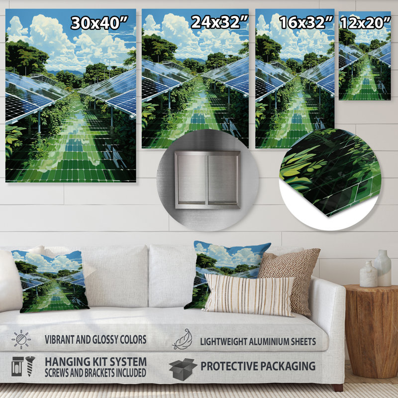 Green Solution Solar Panels Field II - Panneaux solaires, art mural en métal, H 32 po x l 24 po x P 1 po