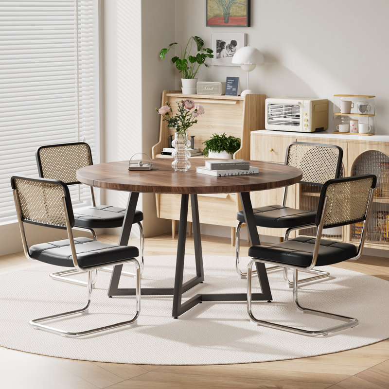 Round Dining Table Sets for 4-6, 5, Black