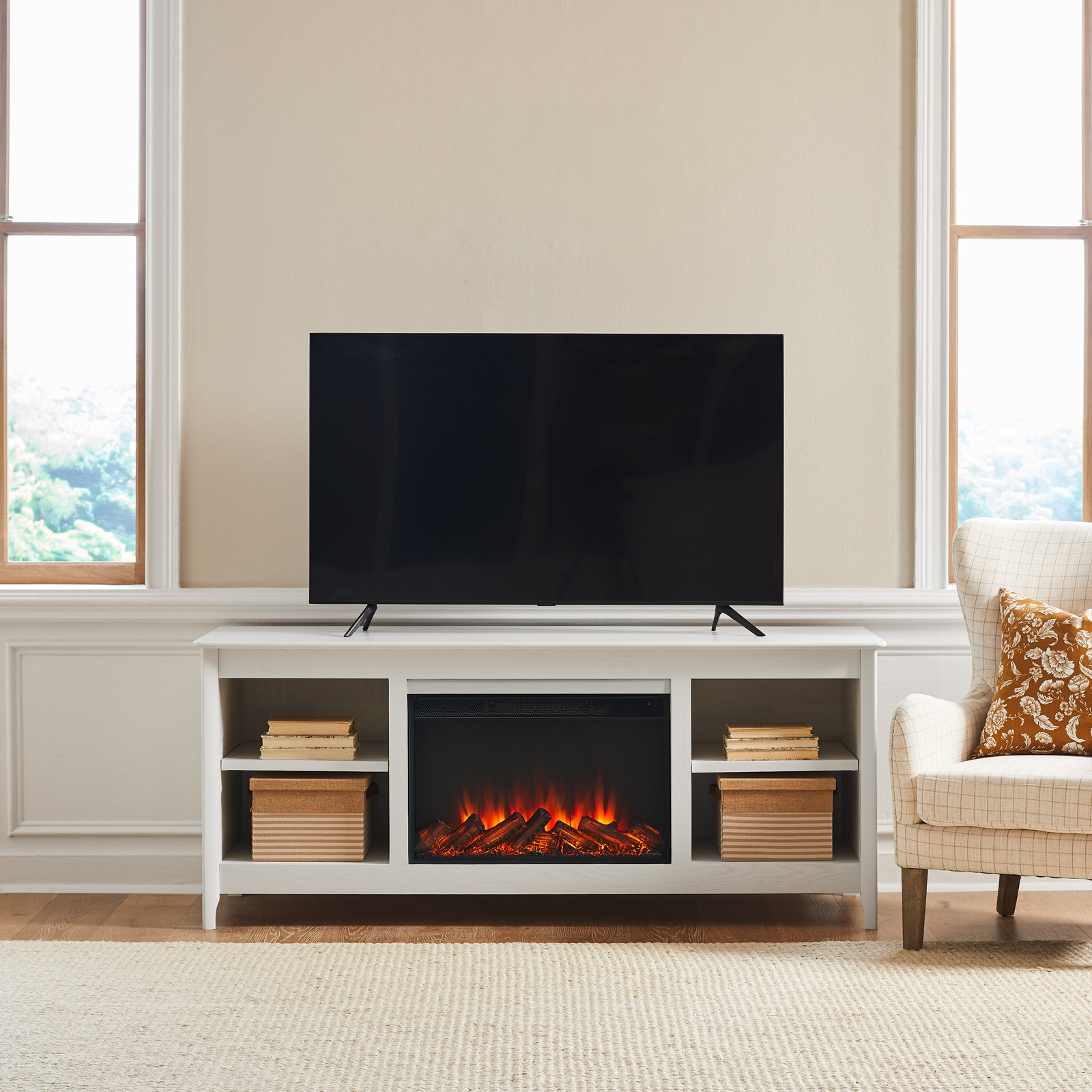 Fraley 68" Electric Fireplace TV Stand, Whitewash