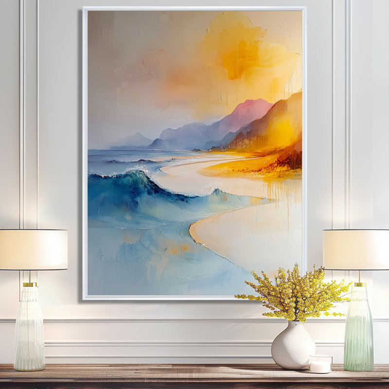Azden, vagues océaniques sur le minimalisme, paysage côtier I - décoration murale désert, H 32 po x l 16 po, Blanc