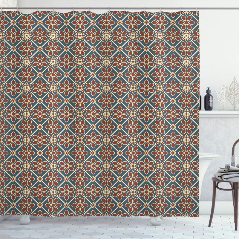 Geometric Shower Curtain with Hooks Included, 70" H x 69" W