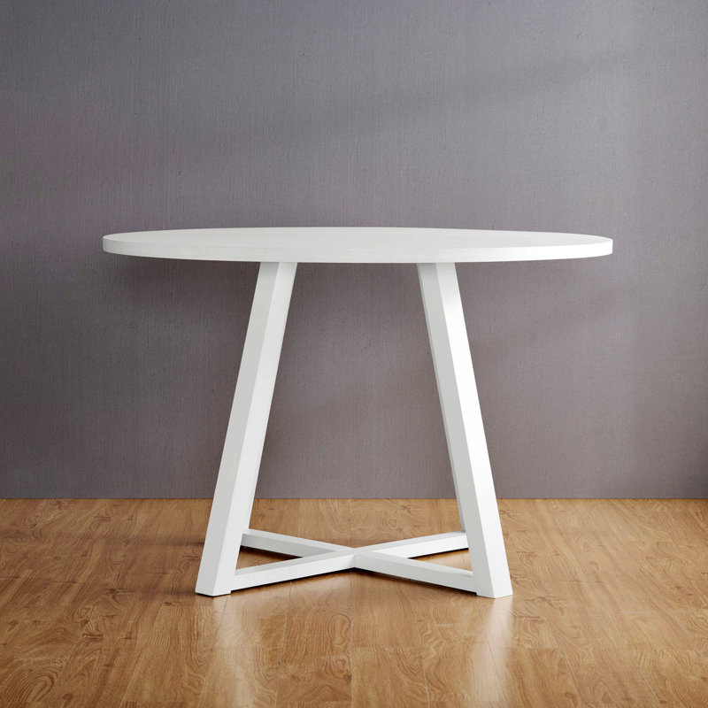 Edo Contemporary Round Dining Table with  Trestle Base,Kitchen Table,Coffee Table, White, White