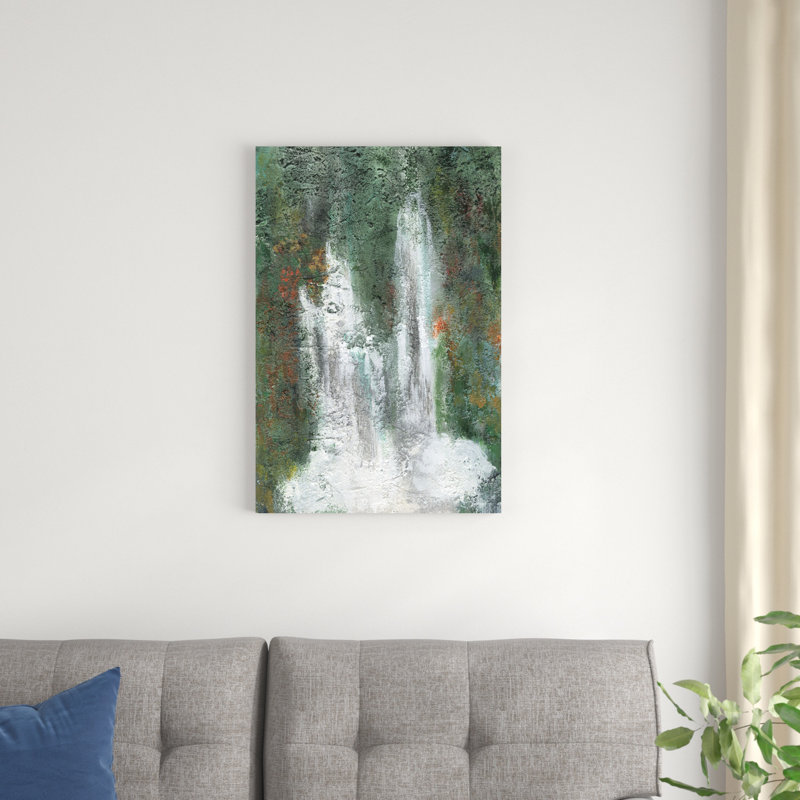 «Waterfall in Paradise II» par Lila Bramma - peinture sur toile tendue, H 30 po x l 20 po