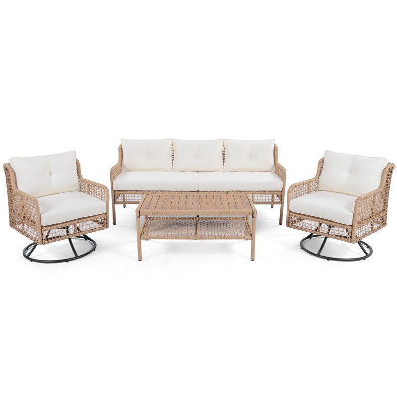 Ensemble de meubles de patio 4 pièces avec chaise pivotante beige, Beige, Naturel