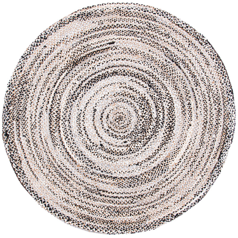 Tapis rayé en jute / coton tissé à la main Nereine, Rond 6 pi