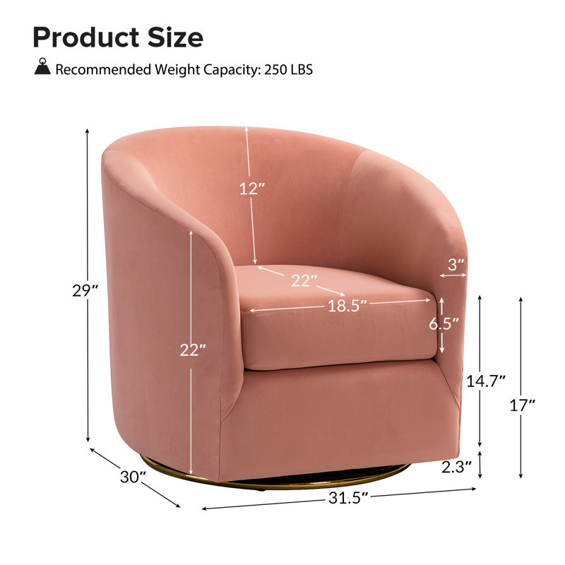 Holden 31.5" Wide Velvet Swivel Barrel Chair, Velours rose