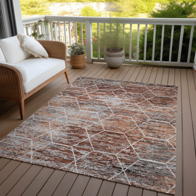 Machine Washable Indoor/Outdoor Xhevrie Paprika Rug