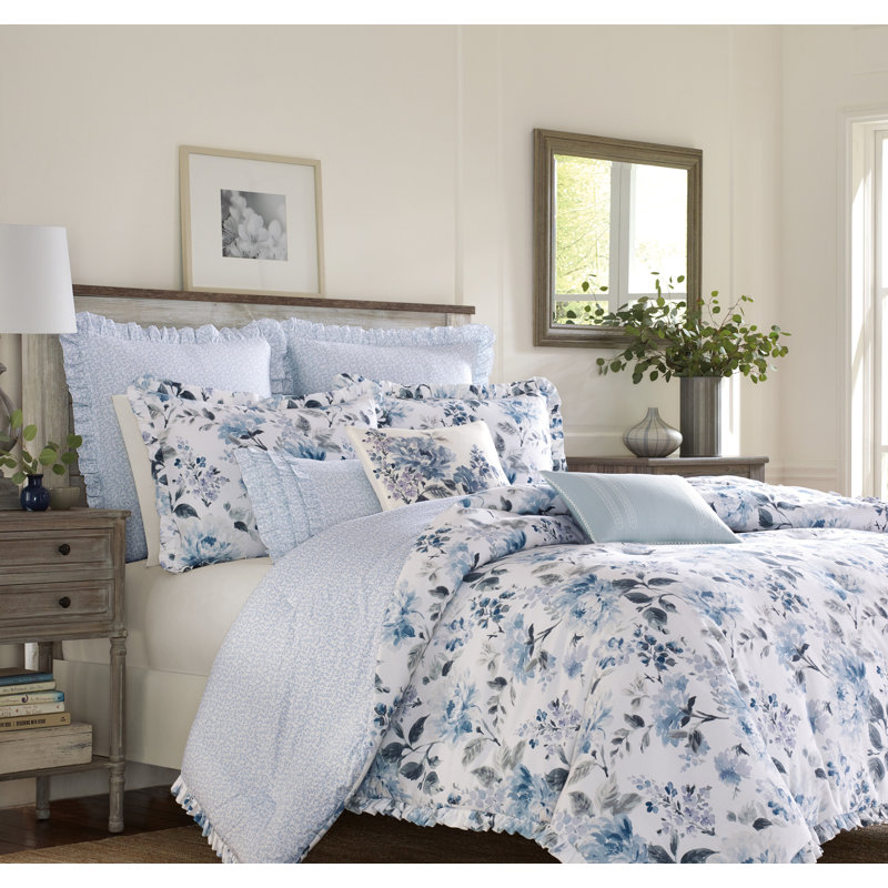 Laura Ashley Chloe Blue Floral Cotton Throw Pillow