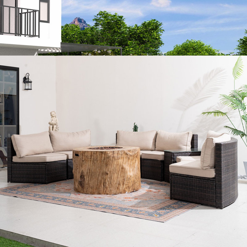 Ensemble de conversation modulaire en rotin 6 personnes avec coussins Thodore