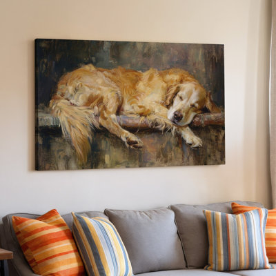Golden Retriever Sleeping Dog Peaceful Pet Animal Canvas Wall Art Print For Living Room, Bedroom, Office, Hallway, Entryway, Gallery Wall And Modern Home Decor