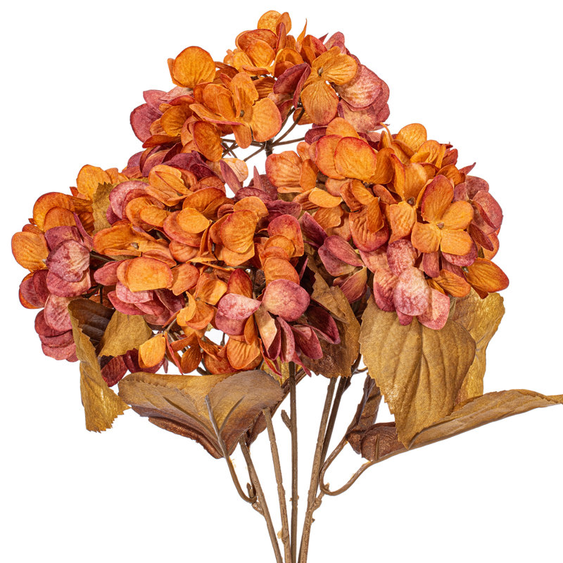 Vickerman 16.5" Artificial Yellow/Brown Hydrangea Bush 2/Bag. Recommended for indoor use., Brown