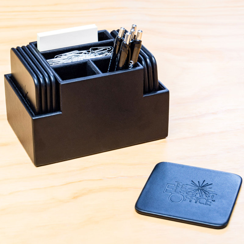 Leather 1 Piece Coaster Set With Holder