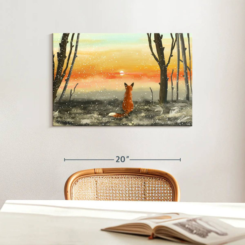 Brampt Fox Watching Winter Sunset, 16" H x 24" W