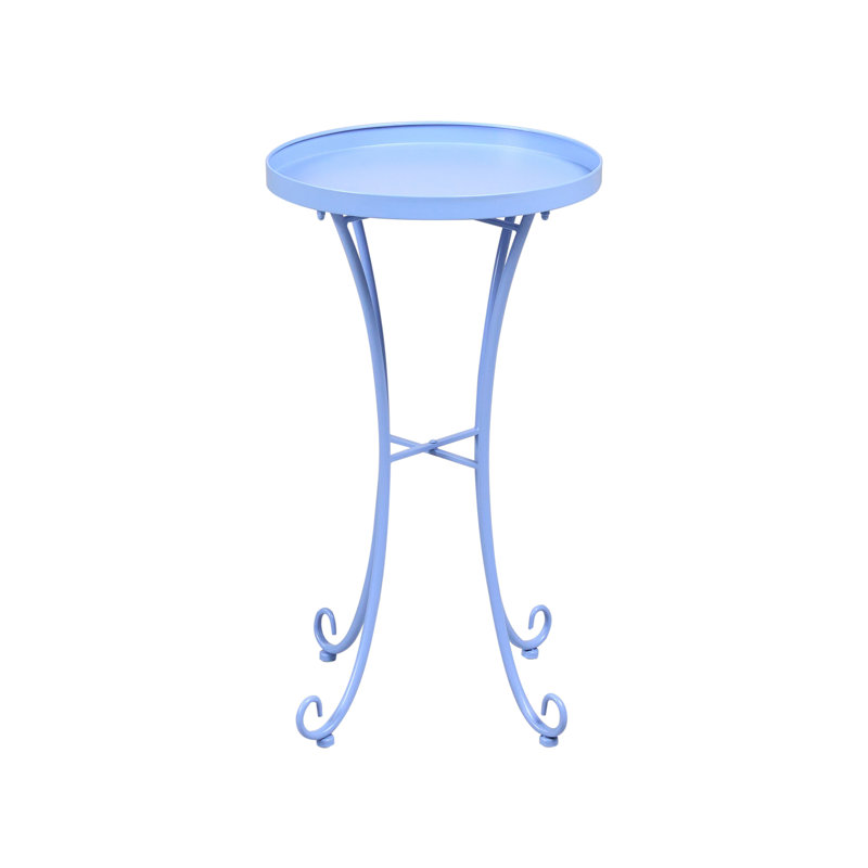 Round Metal Outdoor Side Table , 40cm cm W 40cm cm D, Light Blue